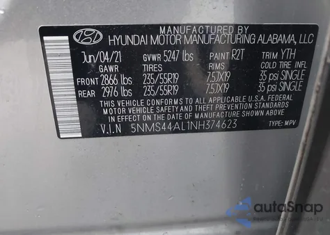 2022 Hyundai Santa Fe Limited из США, поврежденный, VIN 5NMS44AL1NH374623